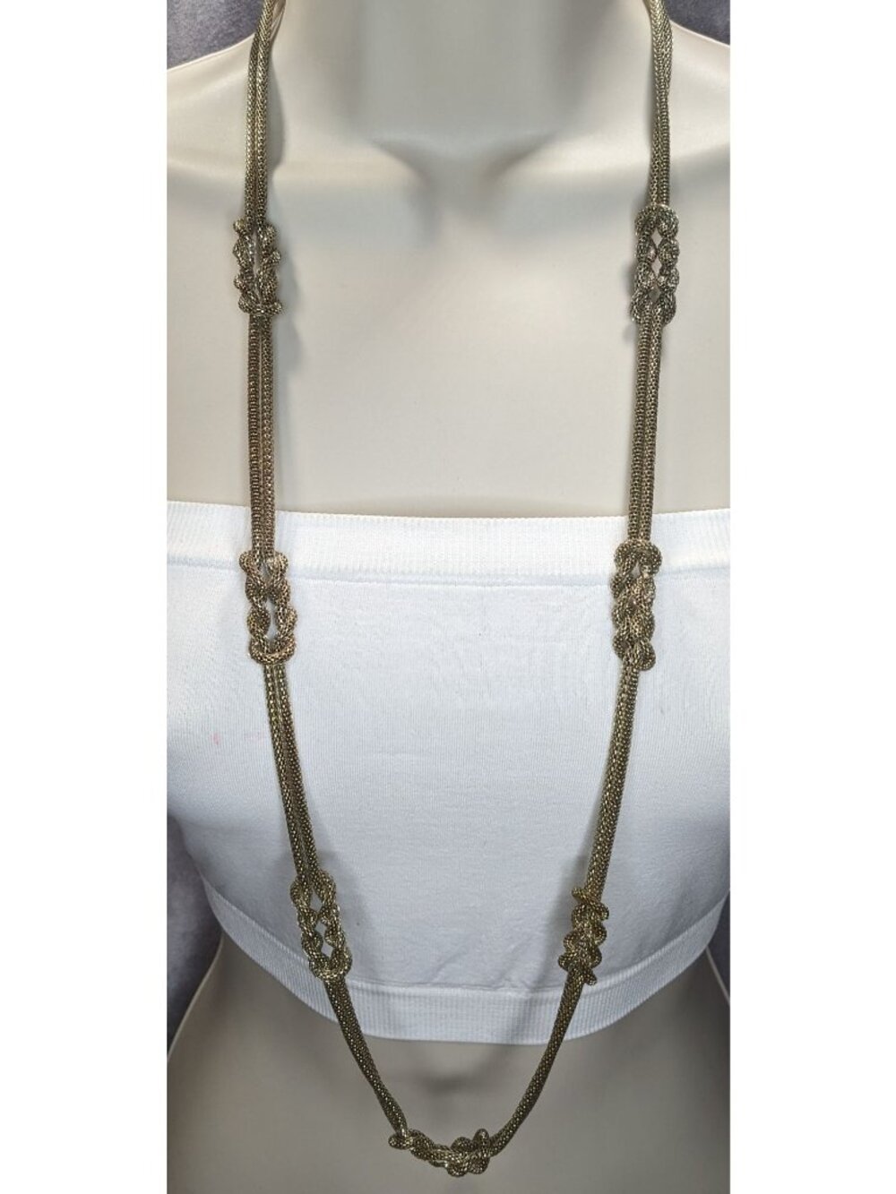 Vintage Glam Metal Mesh Gold Tone Knot Necklace 32 Inch